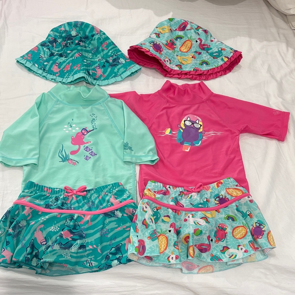 2 UV Skinz Sets size 3T w/ matching reversible hats